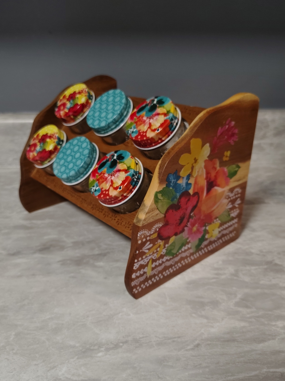 The Pioneer Woman Floral Wooden Spice Rack with Spice Jars